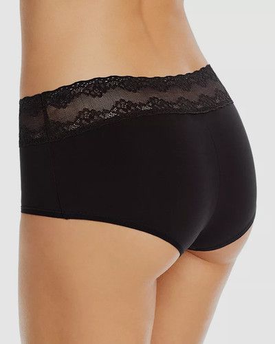 $23 Natori Womens Black Lace Trim Bliss Perfection Boyshort Underwear Size OS