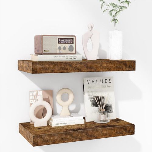 16 Inch Floating Shelves - Deep Rustic Wooden Wall Shelves - Extra Deeper & Thic