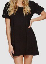 $249 Michael Stars Women's Black Elevated French Terry Lace-Up Sleeve Dress S