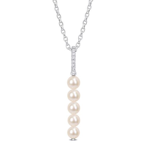 AMOUR 5.5-6mm Freshwater Cultured Pearl and 1/5 CT TGW White Topaz Drop Pendant