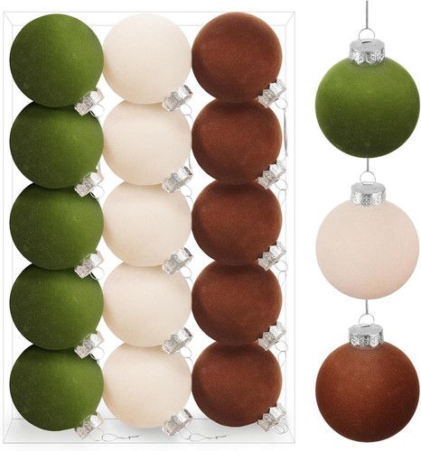 Velvet Christmas Tree Ornaments - 15 PCS Shatterproof Flocked Balls Set