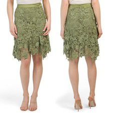 JUST CAVALLI BY ROBERTO CAVALLI SKIRT GREEN CROCHET LACE UNEVEN HEM sz 42 / 6