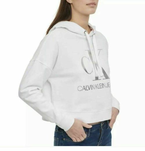 Calvin Klein Women's White & Silver Logo Tie Dye Block Drawstring Hoodie XXL