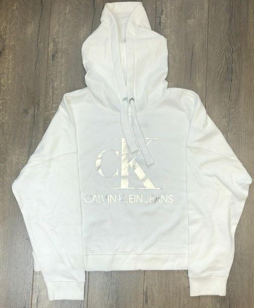 Calvin Klein Women's White & Silver Logo Tie Dye Block Drawstring Hoodie XXL