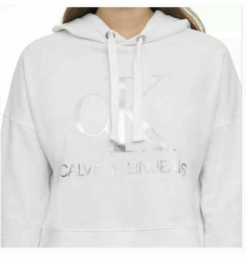 Calvin Klein Women's White & Silver Logo Tie Dye Block Drawstring Hoodie XXL