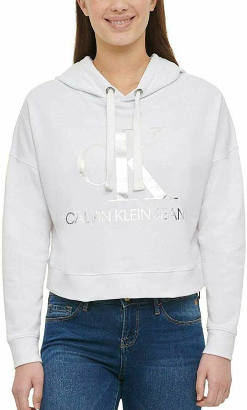 Calvin Klein Women's White & Silver Logo Tie Dye Block Drawstring Hoodie XL