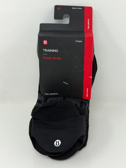 Lululemon Power Stride Tab Socks 5 PACK Men's  M  Black   Workout Gym