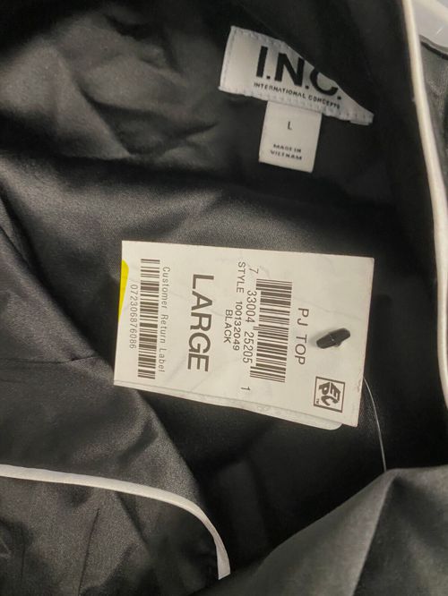 $50 INC International Concepts Men Black Piped Sleepwear Satin Pajama Shirt L