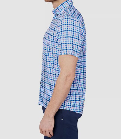 $60 Society of Threads Men Blue Slim-Fit Floral Grid Button Performance Shirt XL