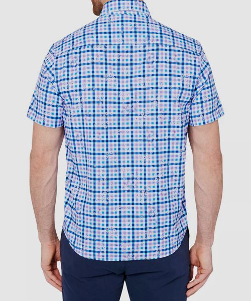 $60 Society of Threads Men Blue Slim-Fit Floral Grid Button Performance Shirt XL