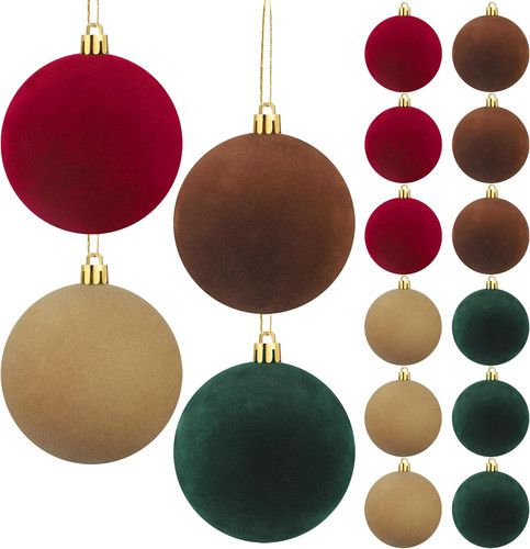 12PCS Shatterproof Velvet Christmas Ornaments for Holiday Decor - Wine Red & Gre