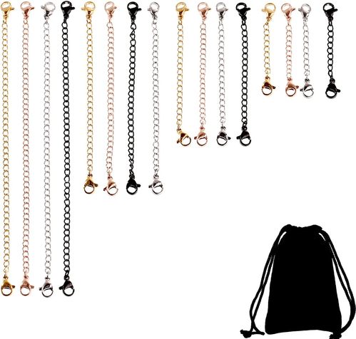 Necklace Extenders Set - 16 Pieces Stainless Steel Chain Extensions in 4 Colors