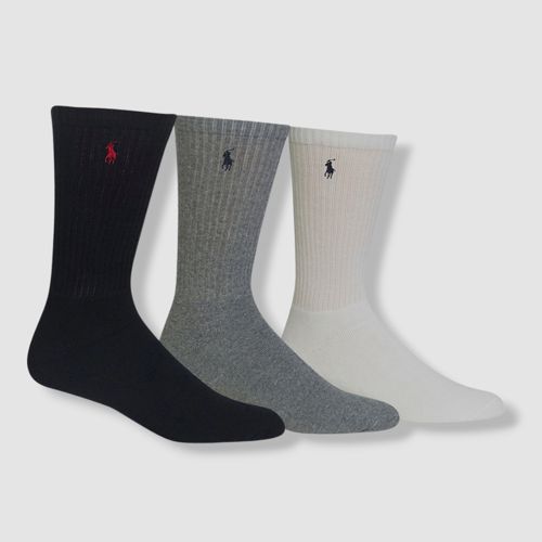 $24 Polo Ralph Lauren Men's Crew White Gray Socks Athletic 3-Pack Shoe 12-17 XL