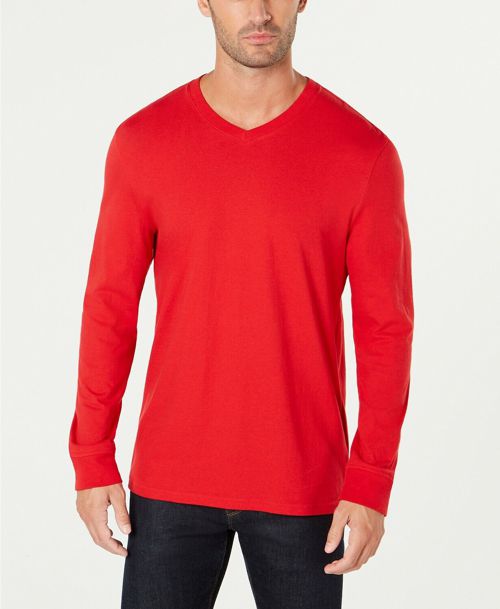 $105 Club Room Men'S Red Performance Long-Sleeve V-Neck Cotton T-Shirt Size S