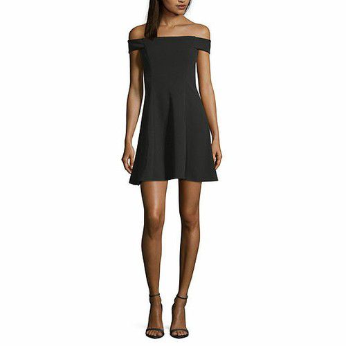 $100 Teeze Me Womens Juniors Black Solid Off The Shoulder Short Dress Size 9/10