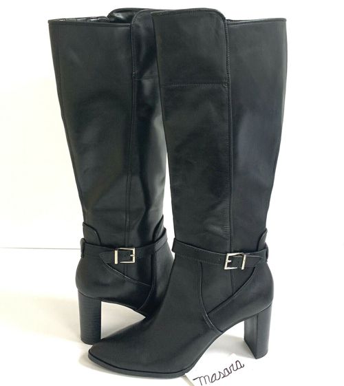 Women Bleecker & Bond Caludia Heeled Tall Boot Leather Black MSRP $199