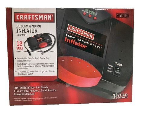 Craftsman Inflator 75114 Portable Air Pump 12v 30psi Red/Black