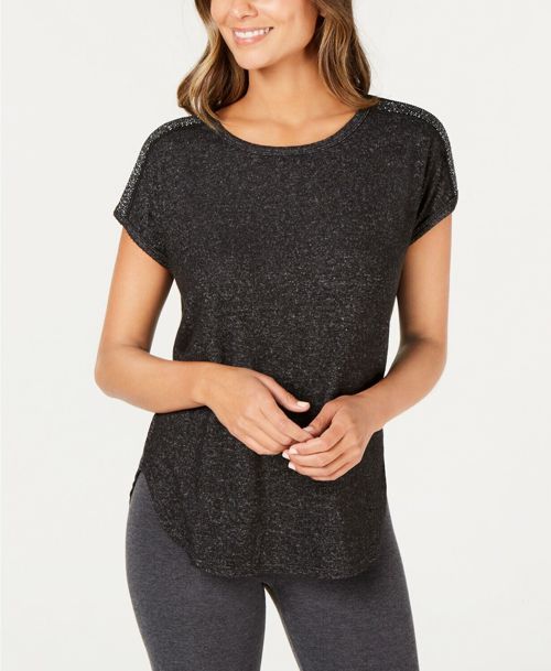 I.N.C International Concepts Soft Knit Metallic-Trim Pajama Top,Black XS, $25
