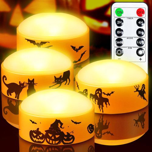 4 Pack Halloween LED Pumpkin Lights with Remote Control and Timer, Battery Opera