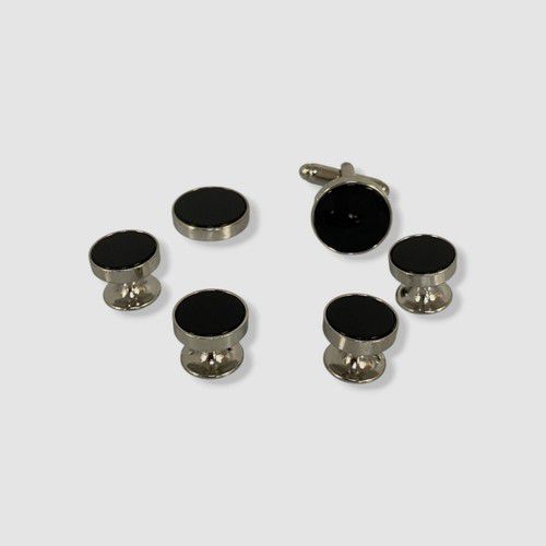 Link Up Men's Silver Classic Round Stud & Cufflink Set