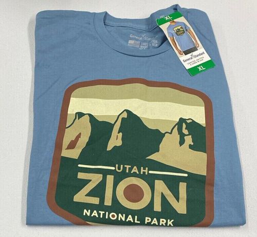 GENERAL STANDARD Men's Graphic T-Shirt Tee Zion National Park Utah US, Blue, XL