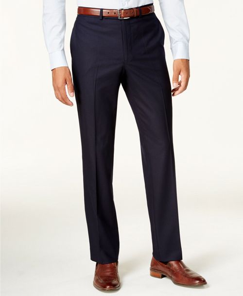 $284 Kenneth Cole 33W 32L Men's Blue Slim Fit Check Suit Dress Trousers Pants