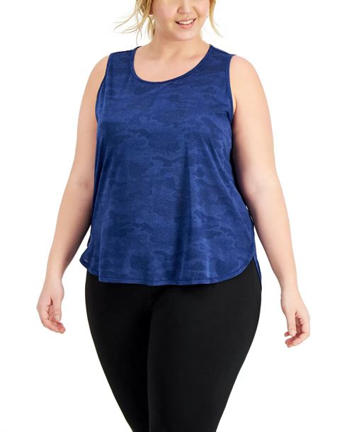 ID Ideology Women's Jacquard Camo Tank Top Tartan Blue Size 2X