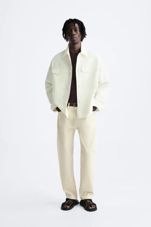 Men Zara Boxy Fit Overshirt Light Jacket Cream