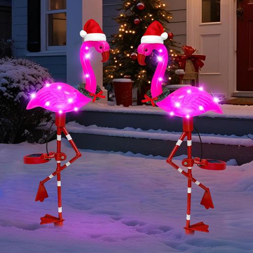 Solar Flamingo Garden Lights - Waterproof Outdoor Decorations, 2-Pack