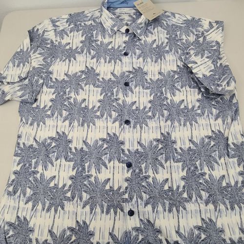 Tommy Bahama, Men's Silk Blend Short Sleeve Camp Shirt, Blue Palm Paradise XL