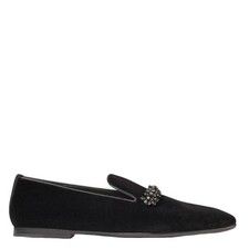 Jimmy Choo Bing Crystal-Embellished Velvet Loafers, Brand Size 37.5 ( US Size