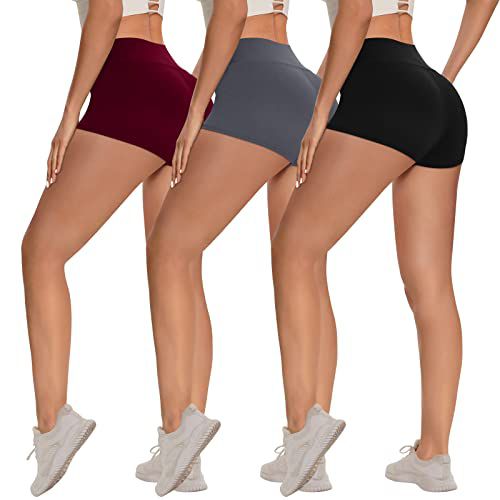 3 Pack Biker Shorts for Women – 8"/5"/3" High Waisted Tummy Control Workout Yoga Running Athletic Shorts 3 IN XX-Large Black/Dark Grey/Wine