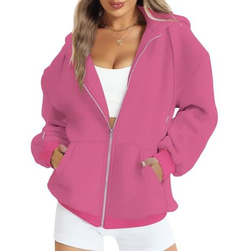 FANCYINN Womens Zip Up Hoodies Long Sleeve Oversized Sweatshirts Casual Drawstring Fall Fleece Jacket with Pockets Large A-dark Purple