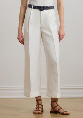 Lauren Ralph Lauren Women's Pleated Linen Blend Twill Wide Leg Pants