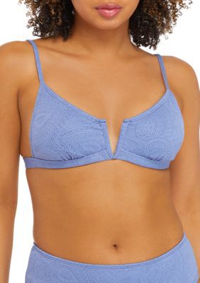 TRUE CRAFT Women's Textured Paisley V Wire Bralette Swim Top, XXL