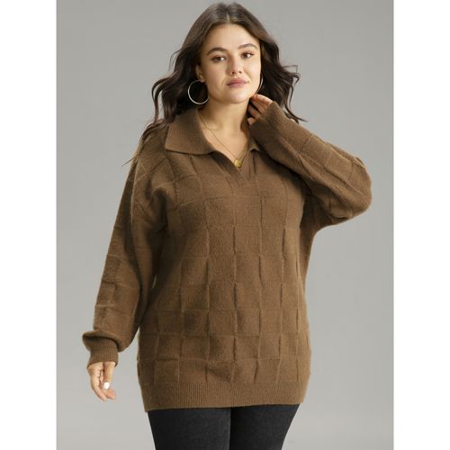Plus Size Anti-Pilling Plisse Lapel Collar Pullover DarkBrown Women Casual Loose Long Sleeve Lapel Collar Dailywear Pullovers BloomChic 22-24/3X