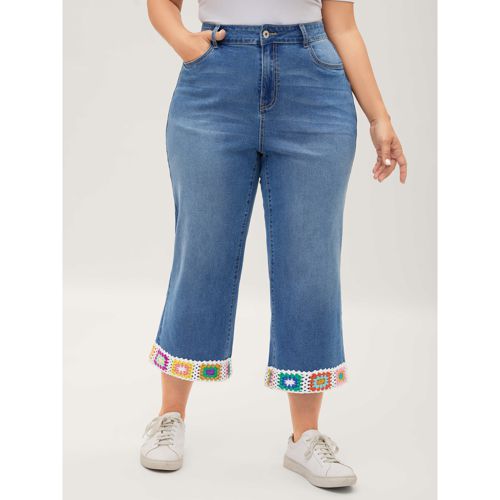 Plus Size Floral Crochet Hem Bootcut Jeans Women Denimlightblue High stretch Slanted pocket Jeans BloomChic 20/2X