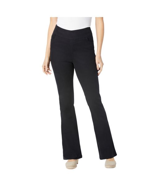 Woman Within Women's Within Flex-Fit Pull-On Bootcut Gap-Free Stretch Denim Jeans - Black