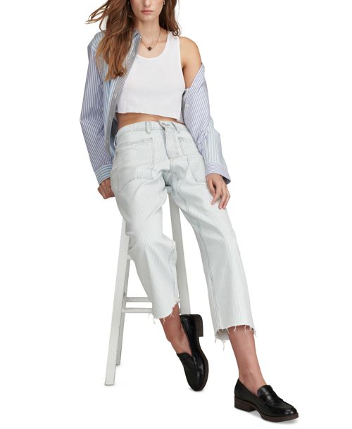 Lucky Brand Women's Striped Patch-Pocket Wide-Leg Jeans - Trackline