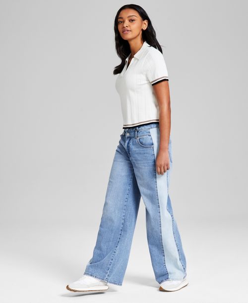 And Now This Women's Contrast-Denim Wide-Leg Jeans, Macy's Exclusive - Two-Tone Wash