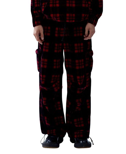 Pcfg Women's Cotton Plaid Cargo Pants - Red