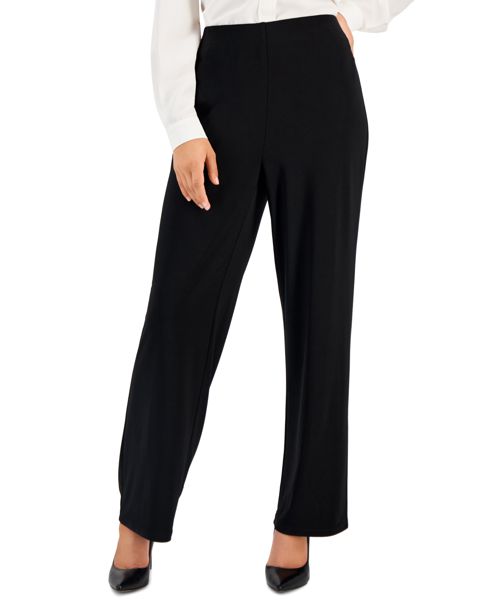 Ak Anne Klein Petite Solid Wide-Leg Pull-On Knit Pants, Petite & Petite Short - Anne Black