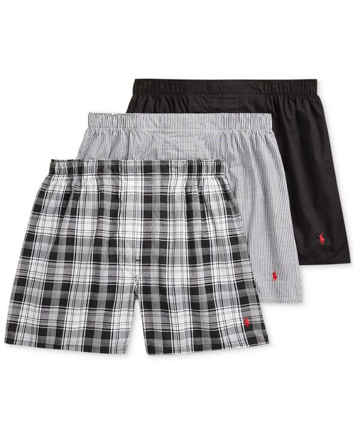 Polo Ralph Lauren Men's 3-Pack Classic Woven Cotton Boxers - Bengal Stripe / Stockton / Polo Black