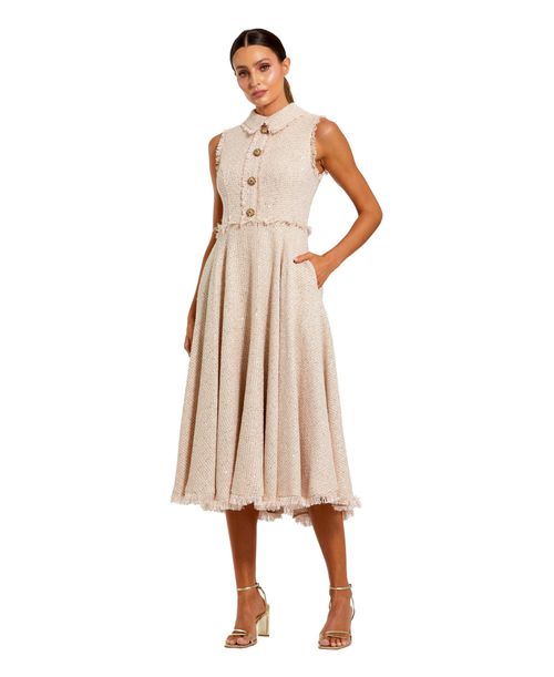 Mac Duggal Women's Boucle Sleeveless Collared Button Up Midi Dress - Blush