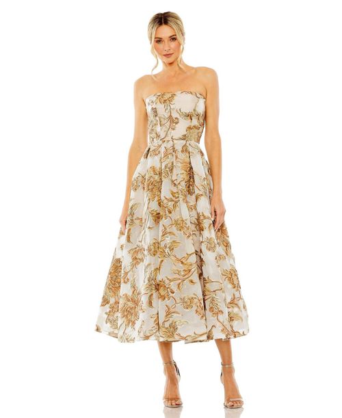 Mac Duggal Women's Strapless Brocade Midi Dress With Pockets - Bronze