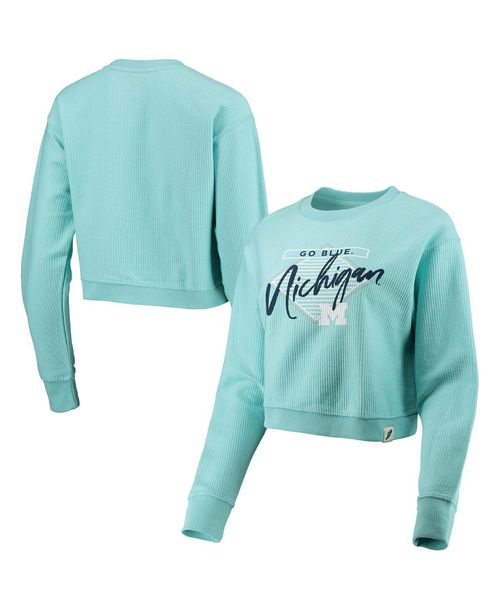 Women's League Collegiate Wear Light Blue Michigan Wolverines Corded Timber Crop Pullover Sweatshirt - Light Blue