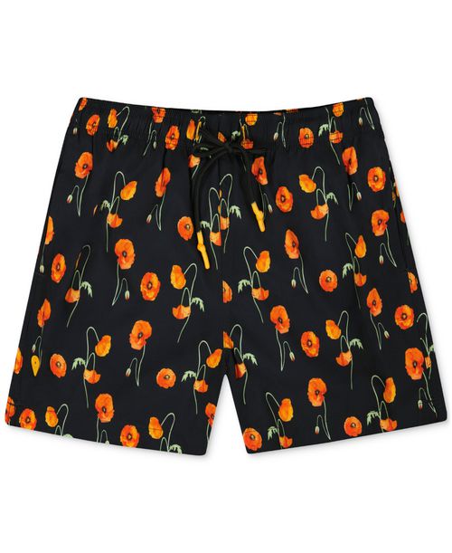 Sunset and Vines Men's Floral Woven Swim Trunks - Black