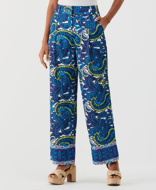 Ella Rafaella Petite Paisley Print High Rise Wide Leg Pants - Malibu Blue