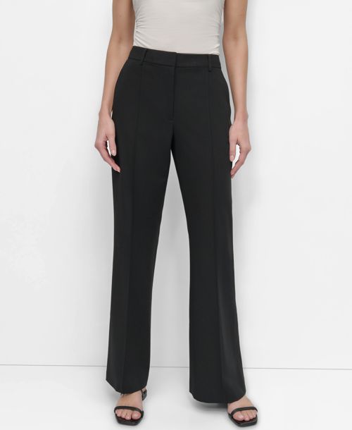 Dkny Women's Pintuck Mid-Rise Flare-Leg Pants - Black