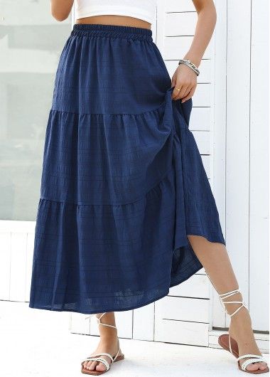 Modlily Navy A Line Elastic Waist Skirt - S